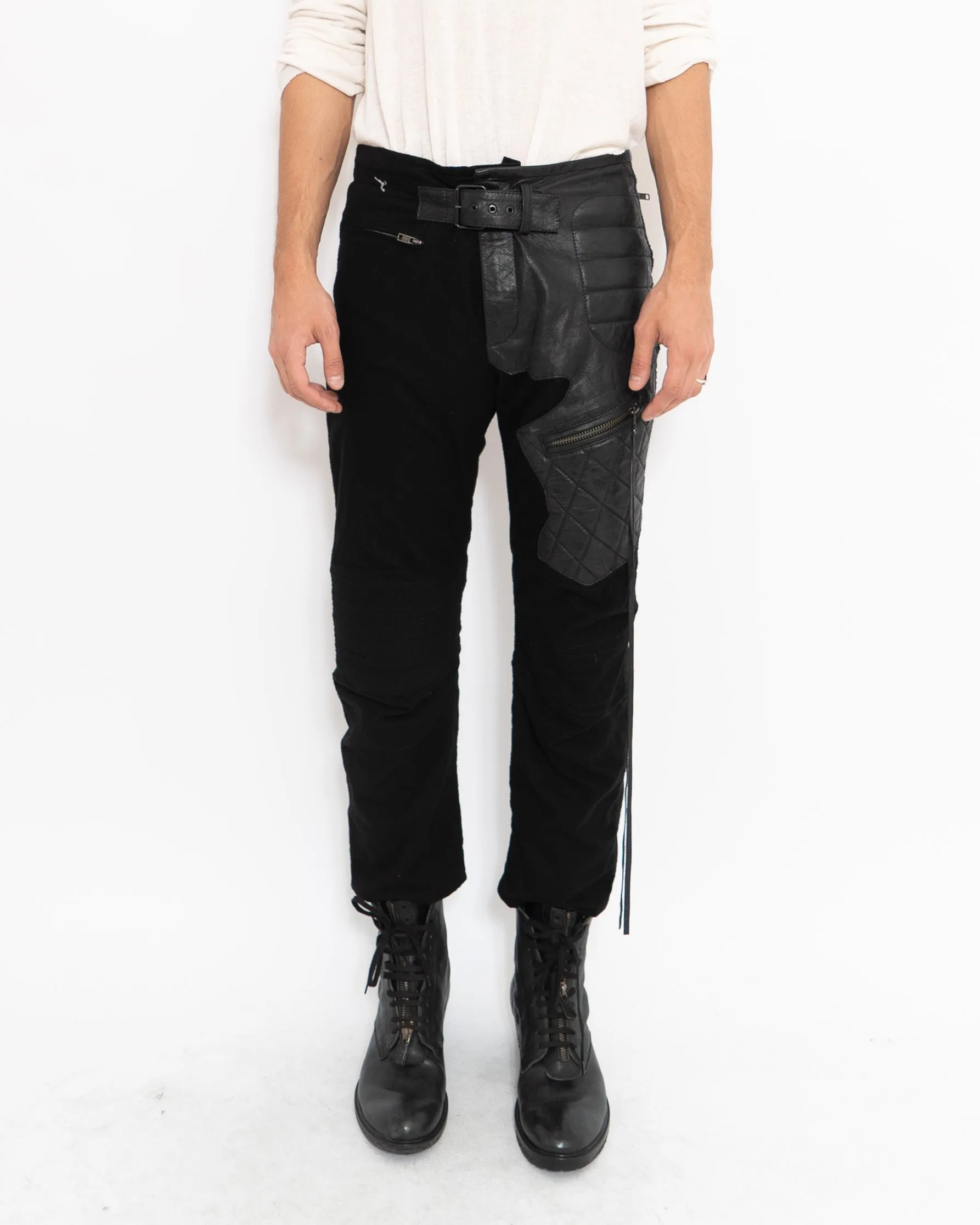 FW17 Black Leather Patched Biker Trousers Sample