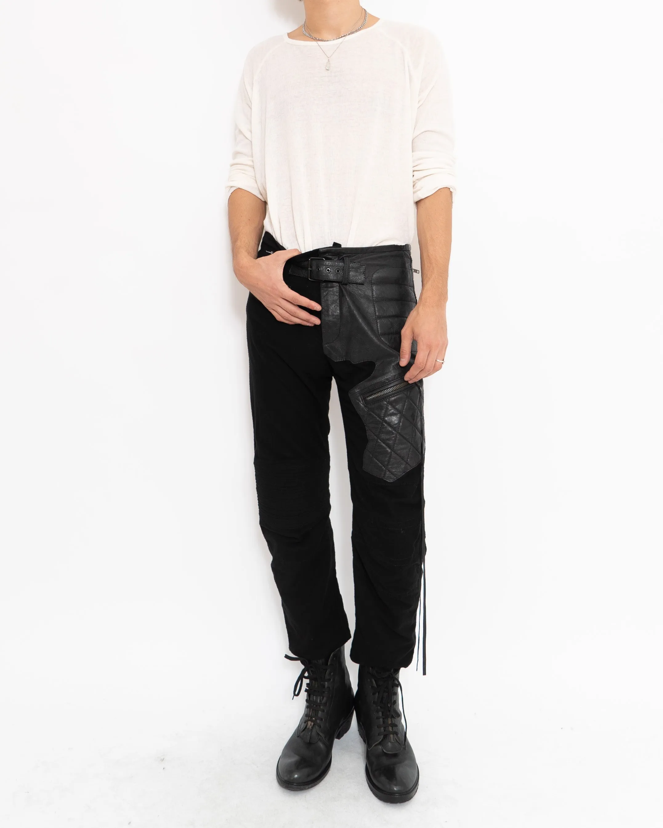 FW17 Black Leather Patched Biker Trousers Sample