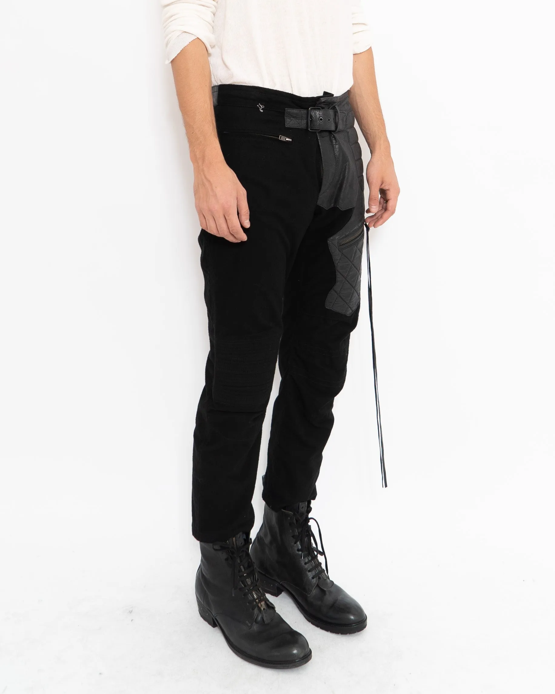 FW17 Black Leather Patched Biker Trousers Sample