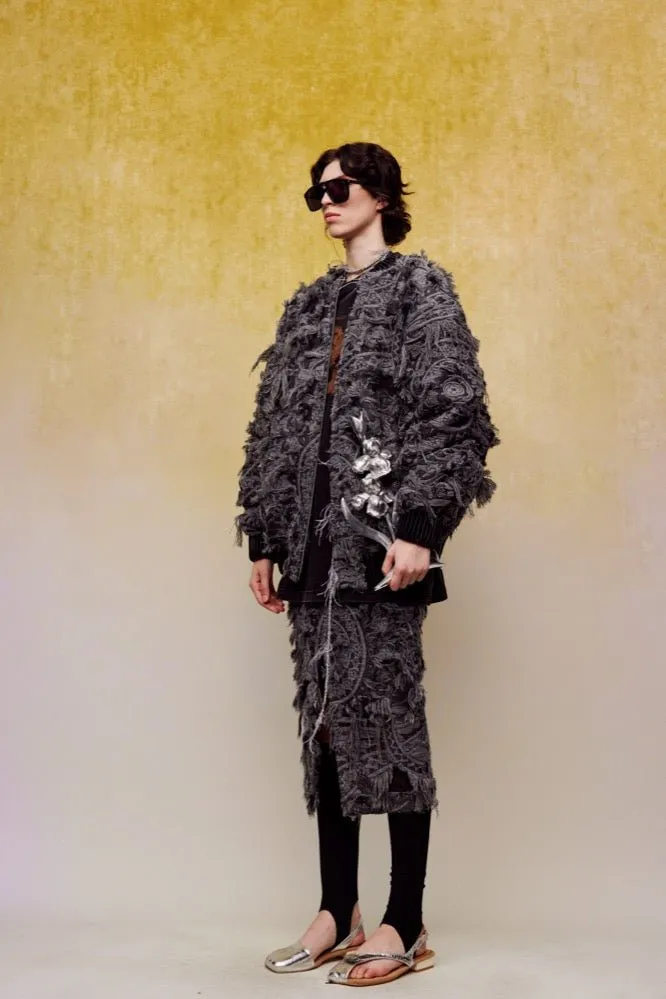 Heavy Brushed Jacquard Cotton Jacket in Black