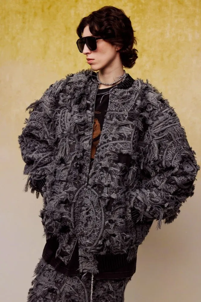 Heavy Brushed Jacquard Cotton Jacket in Black