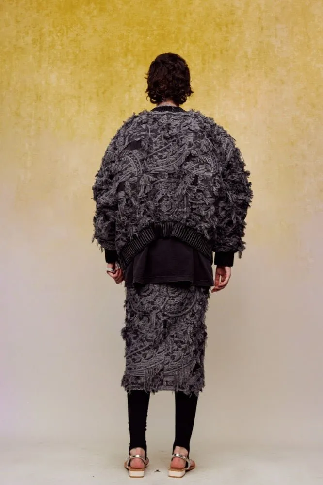 Heavy Brushed Jacquard Cotton Jacket in Black