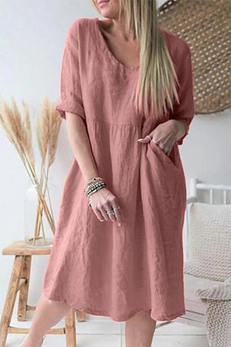 Ivyshape | Comfortable V-Neck Dress With Short Sleeves